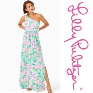 Lilly Pulitzer Malia Maxi Dress One shoulder, Totally Blossom